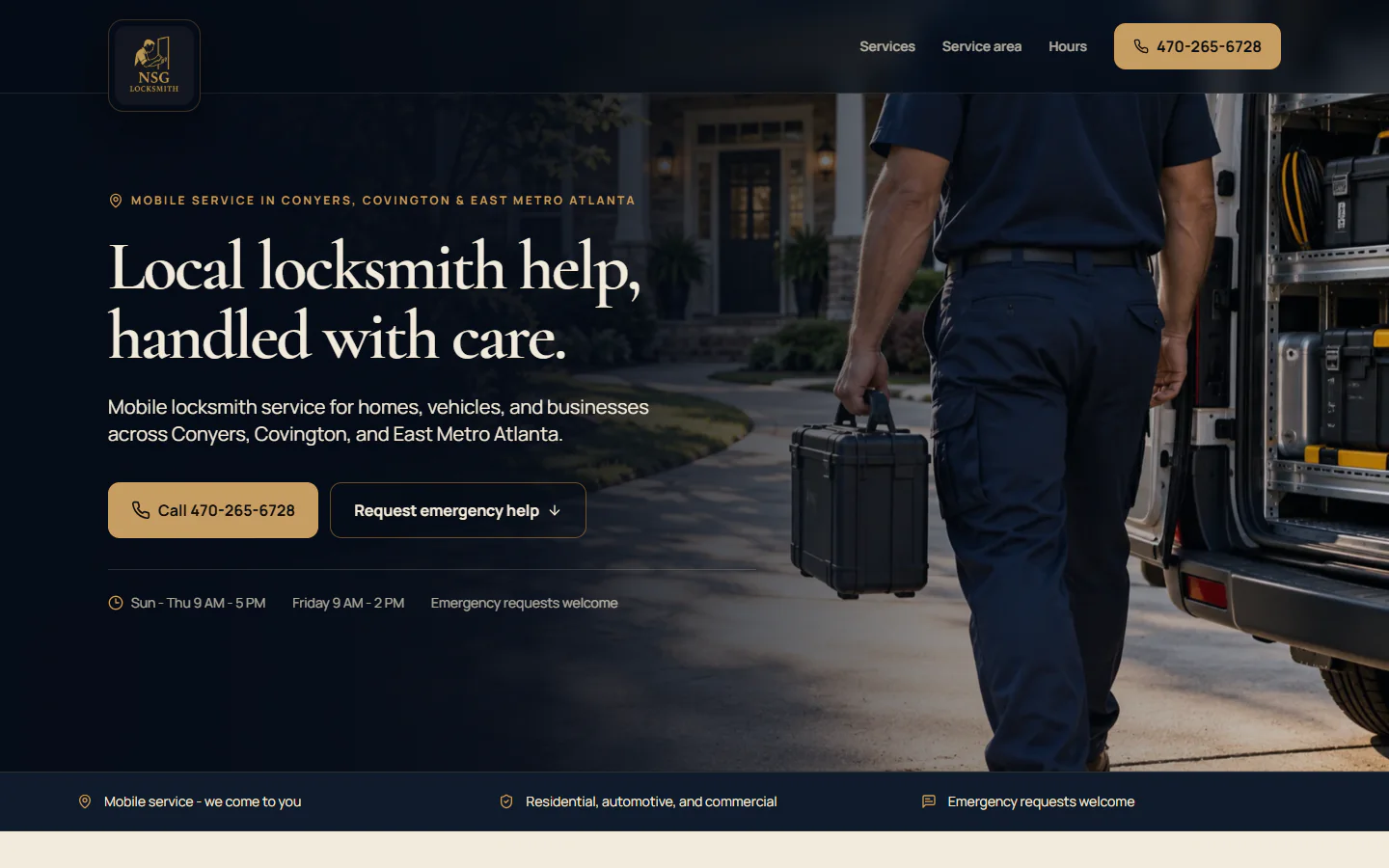 הדף של NSG Locksmith בתצוגת מחשב