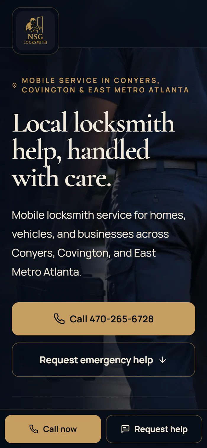 הדף של NSG Locksmith בתצוגת נייד